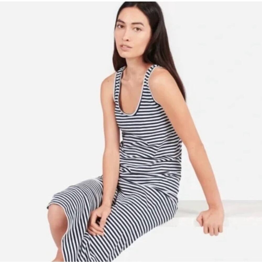Everlane Sleeveless Stripe Maxi‎ Tank Dress in White and Navy Preppy Summer S